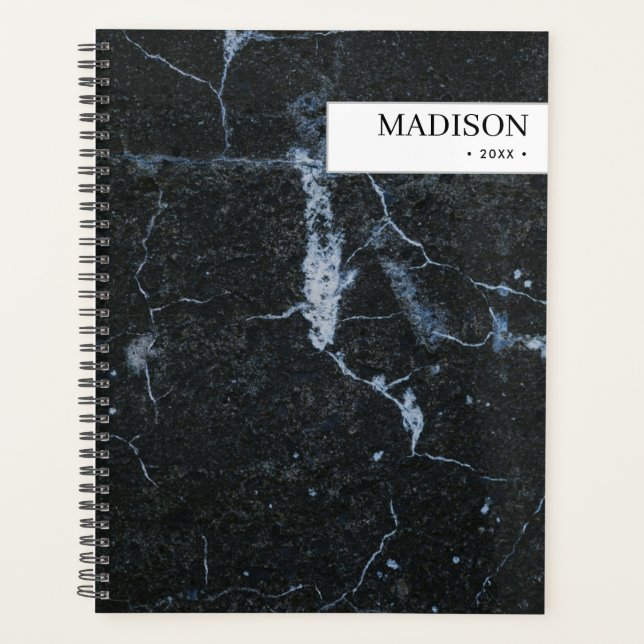 Personalised Modern Black Marble Minimalist Planner (Front)