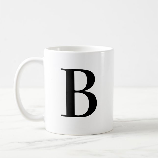 Personalised Modern Black Monogram Letter B Custom Coffee Mug (Left)