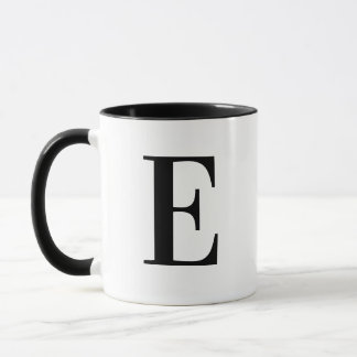 Personalised Modern Black Monogram Letter E Custom Mug