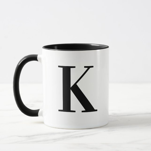 Personalised Modern Black Monogram Letter K Custom Mug (Left)
