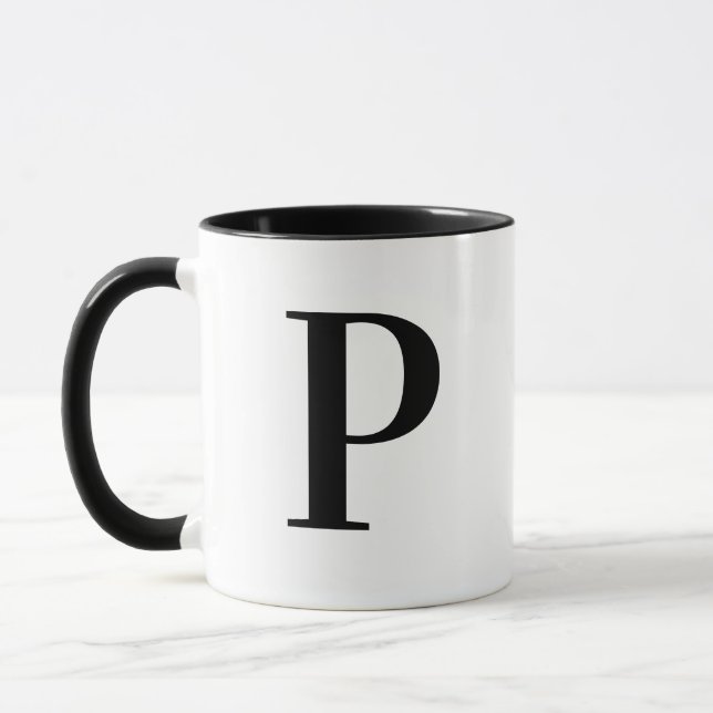 Personalised Modern Black Monogram Letter P Custom Mug (Left)