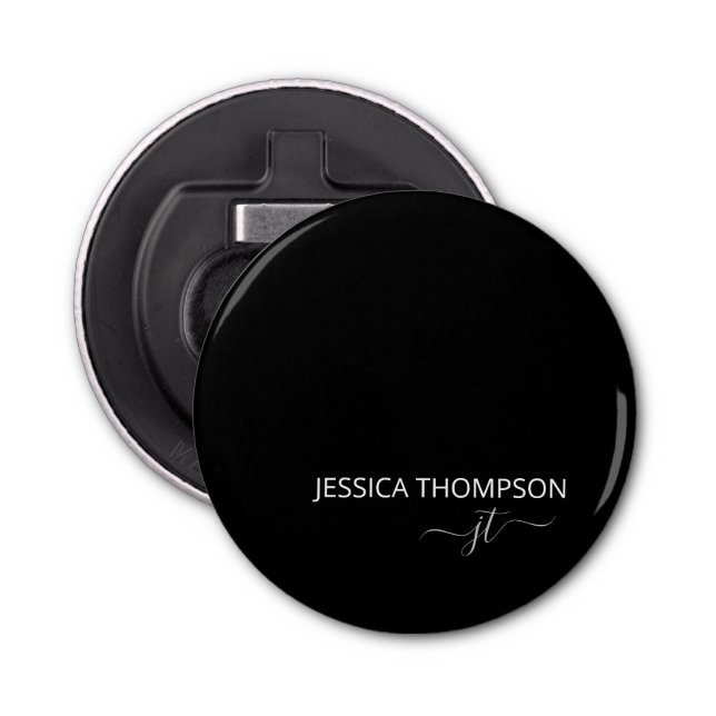 Personalised Modern Black Monogram Name Bottle Opener (Front)