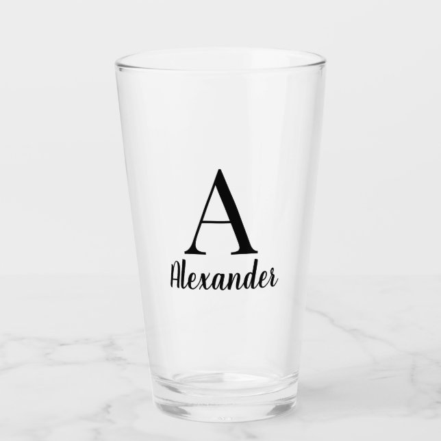 Personalised Modern Black Monogram Name Glass (Front)