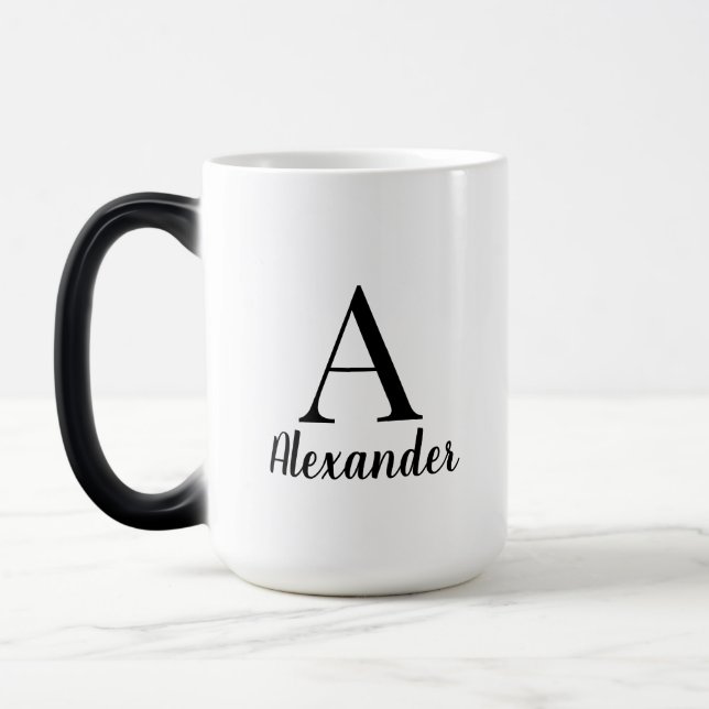 Personalised Modern Black Monogram Name Magic Mug (Left)