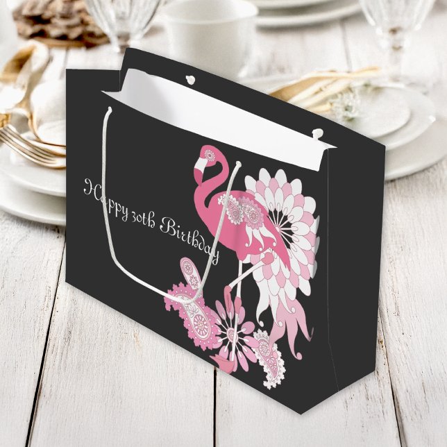 Personalised Modern Black Pink Flamingo Birthday Large Gift Bag (Creator Uploaded)