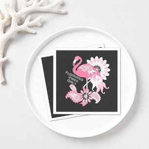 Personalised Modern Black Pink Flamingo Paper Napkin