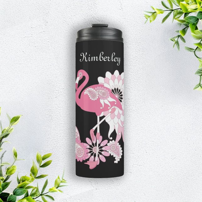 Personalised Modern Black Pink Flamingo Thermal Tumbler (Creator Uploaded)