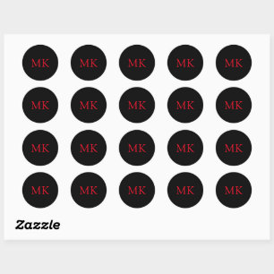 Personalised Modern Black Red Monogram Initials Classic Round Sticker