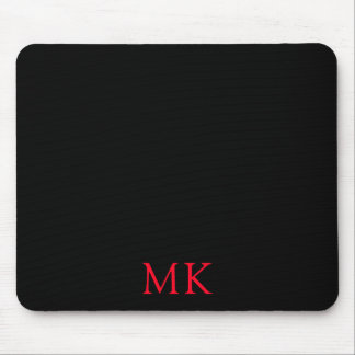 Personalised Modern Black Red Monogram Initials Mouse Pad