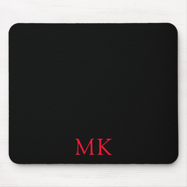 Personalised Modern Black Red Monogram Initials Mouse Pad (Front)