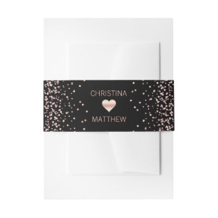 Personalised Modern Black Rose Gold Heart Wedding Invitation Belly Band