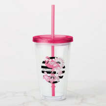 Personalised Modern Black Stripe Pink Flamingo