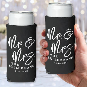 Personalised Modern Black Wedding Seltzer Can Cooler