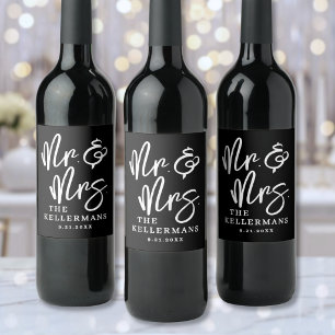 Personalised Modern Black Wedding Wine Label