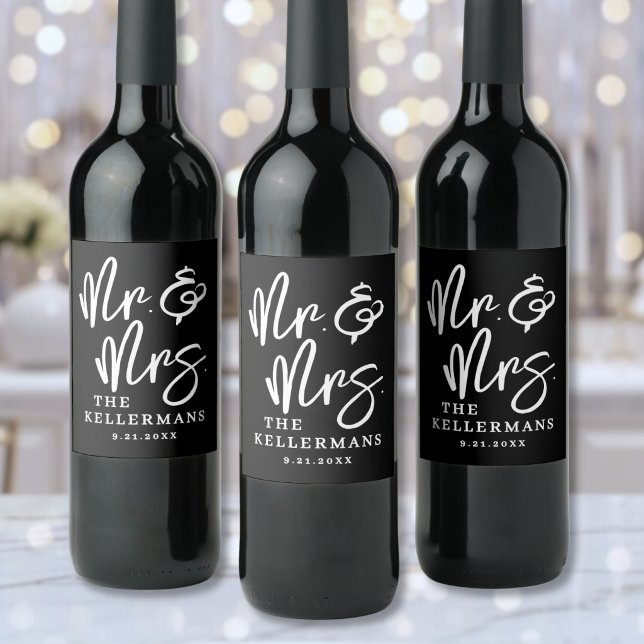 Personalised Modern Black Wedding Wine Label (Personalized Modern Black Wedding Wine Label )