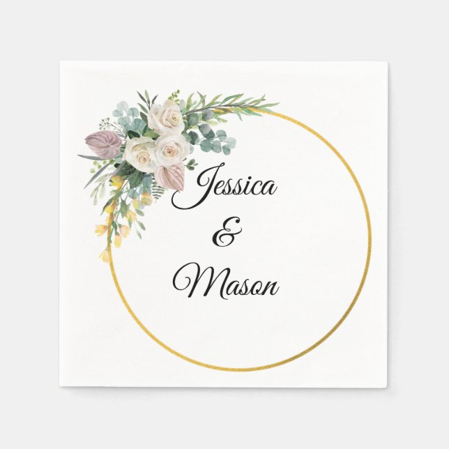 Personalised Modern Bloom Floral Wedding Napkin (Front)