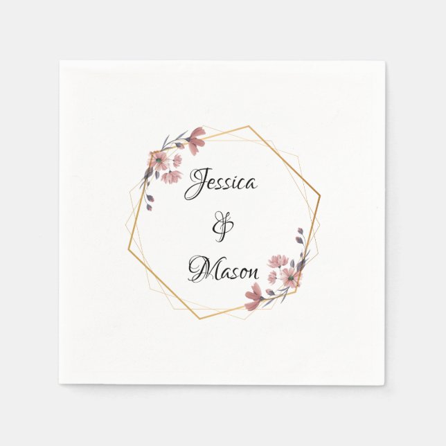 Personalised Modern Bloom Floral Wedding Napkin (Front)