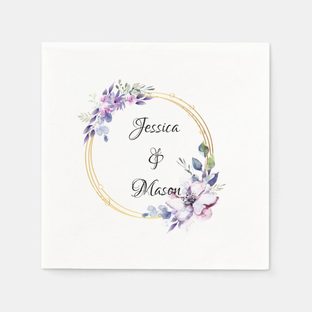 Personalised Modern Bloom Floral Wedding Napkin (Front)