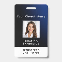 Personalised Modern Blue Church Volunteer Photo ID