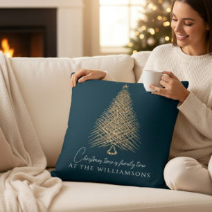 Personalised modern blue gold tree christmas  cushion