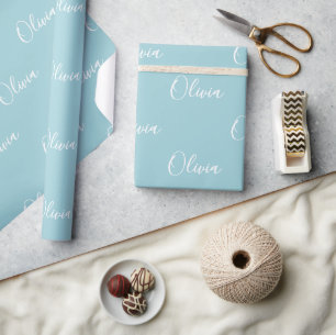 Personalised Modern Blue Green Script Name Wrapping Paper