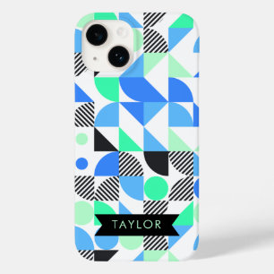 Personalised Modern Blue Mint Geometric Case-Mate iPhone 14 Case