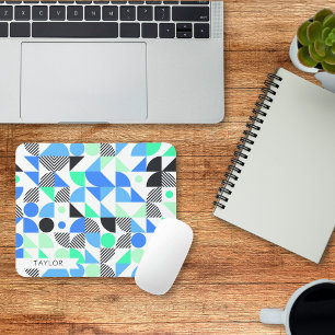 Personalised Modern Blue Mint Geometric Mouse Pad