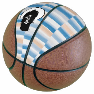 Personalised Modern Blue Peach Watercolor Striped  Basketball