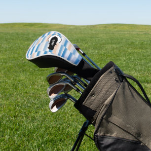 Personalised Modern Blue Peach Watercolor Striped Golf Head Cover