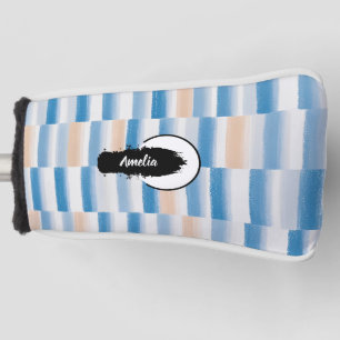 Personalised Modern Blue Peach Watercolor Striped Golf Head Cover