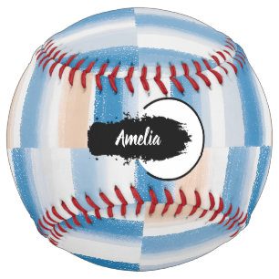Personalised Modern Blue Peach Watercolor Striped Softball