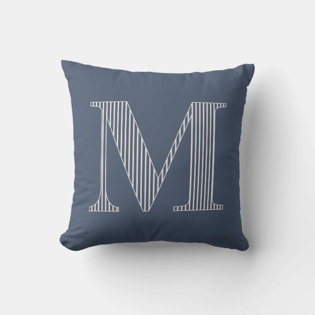 Personalised Modern Blue Striped Monogram Initial Cushion (Front)