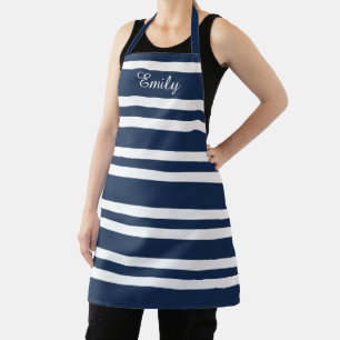 Personalised Modern Blue Stripes Pattern Apron