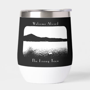 Personalised Modern Boat Decor Black White Pontoon