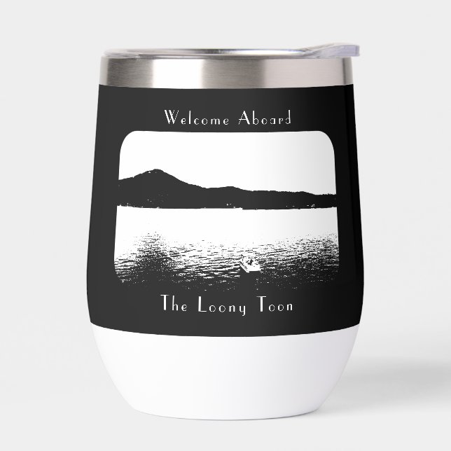 Personalised Modern Boat Decor Black White Pontoon (Left)