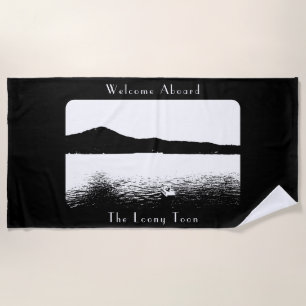 Personalised Modern Boat Decor Black White Pontoon Beach Towel