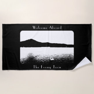 Personalised Modern Boat Decor Black White Pontoon Beach Towel