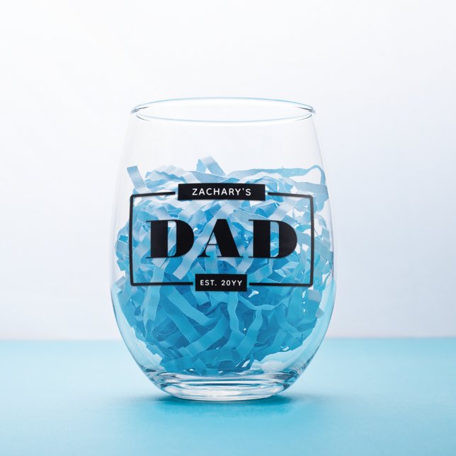 Personalised Modern Bold Dad Est New Dad Stemless Wine Glass (Creator Uploaded)