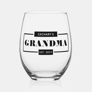 Personalised Modern Bold Grandma Est Stemless Wine Glass