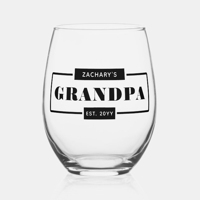 Personalised Modern Bold Grandpa Est  Stemless Wine Glass (Front)