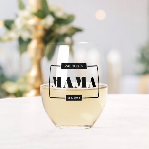 Personalised Modern Bold Mama Est New Mum Stemless Wine Glass