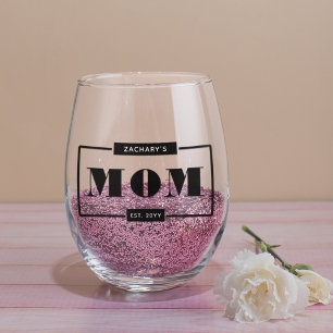 Personalised Modern Bold Mum Est New Mummy Stemless Wine Glass