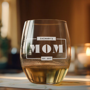 Personalised Modern Bold Mum Est New Mummy Stemless Wine Glass