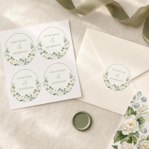 Personalised Modern Botanical Greenery Wedding Classic Round Sticker