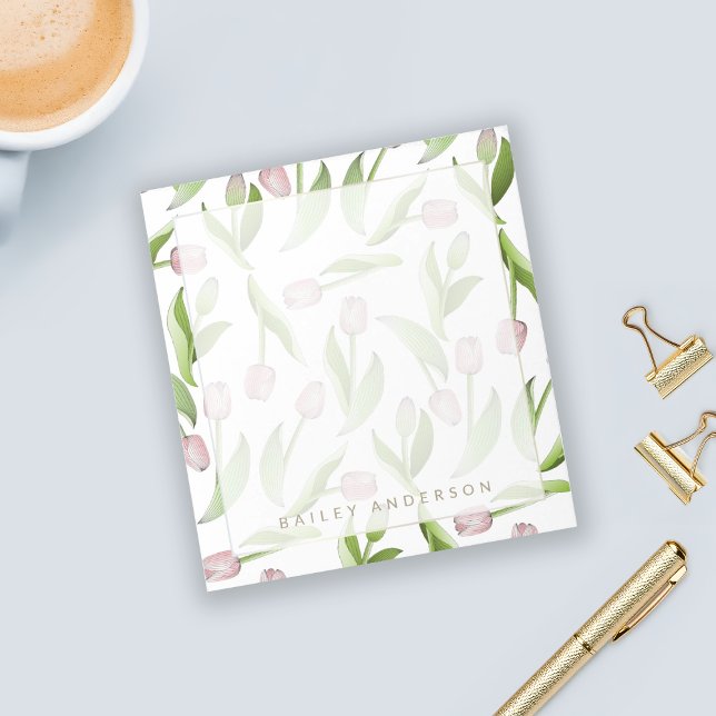 Personalised Modern Botanical Pink Tulip Flower Notepad (Creator Uploaded)