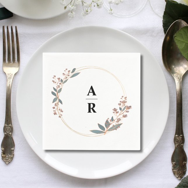 Personalised Modern Botanical Wedding Initials Napkin (Creator Uploaded)