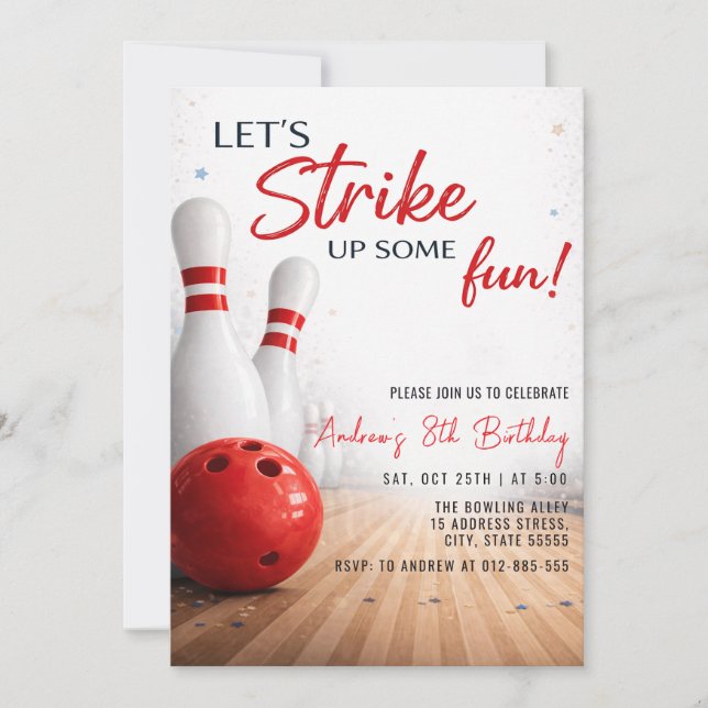 Personalised modern Bowling birthday Invitation (Front)