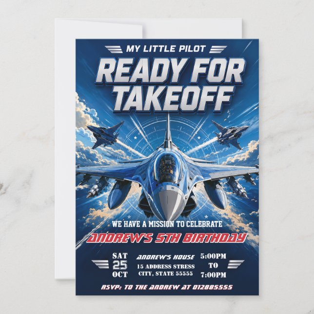Personalised modern boy Air force Birthday  Invitation (Front)