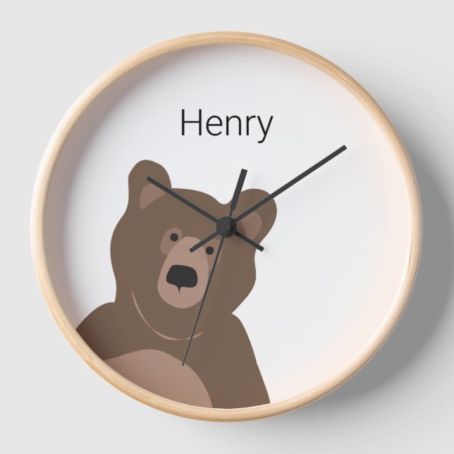 Personalised Modern Brown Bear, 10" Round Clock (Front)