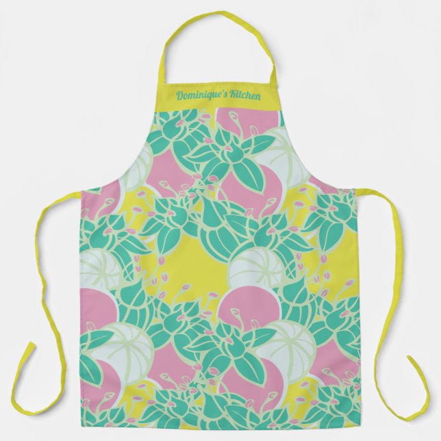 Personalised Modern Bud & Flower Pattern Apron (Front)